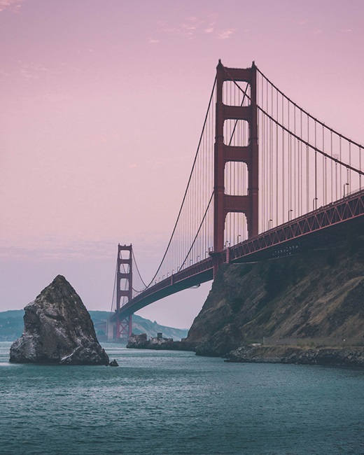 San Francisco Golden Gate Bridge with pink sky
