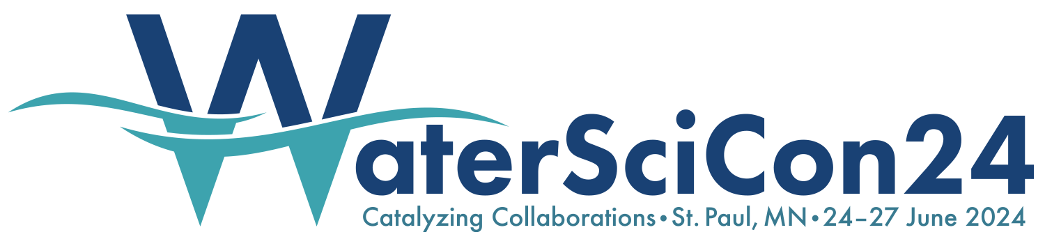WaterSciCon24 logo, no background image. Catalyzing Collaborations, Saint Paul, MN, 24-27 June 2024.
