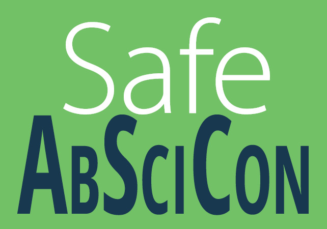 The text "Safe AbSciCon" on a green background