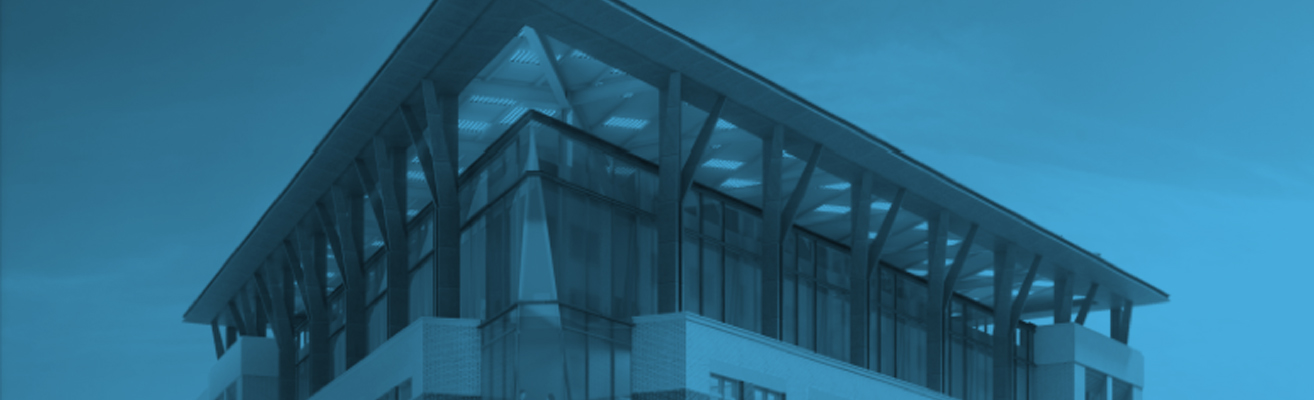 A rendering of the AGU building headquarters side and roof with a blue overlay