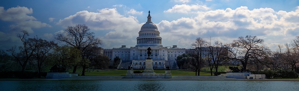 A cloudy sky rolls in behind the US Capitol building in Washington DC, USA