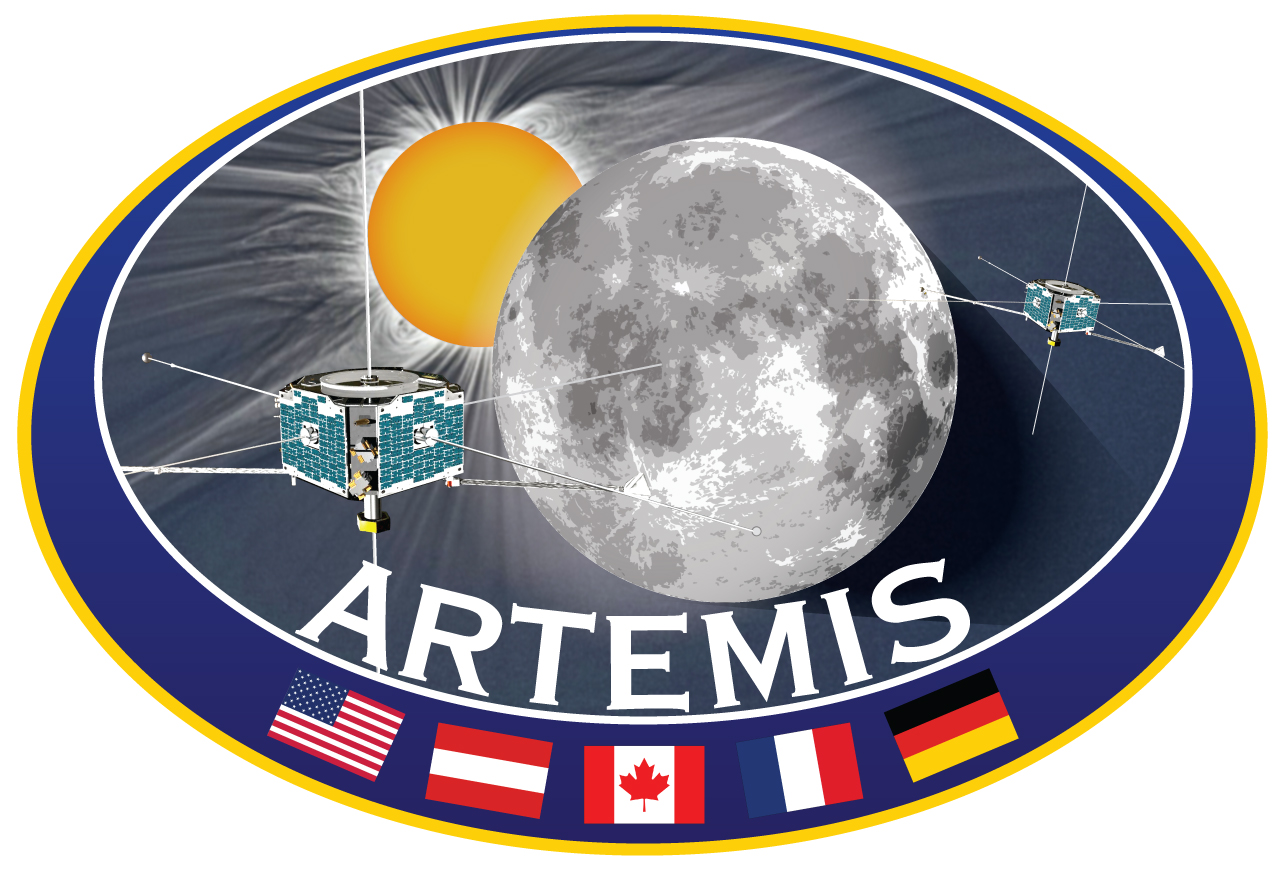 ARTEMIS logo. Graphic of moon, sun, and flags of five different nations. 