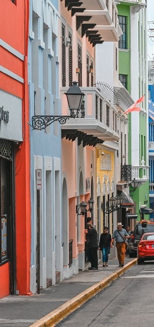 People walking in street in Old San Juan, Puerto Rico