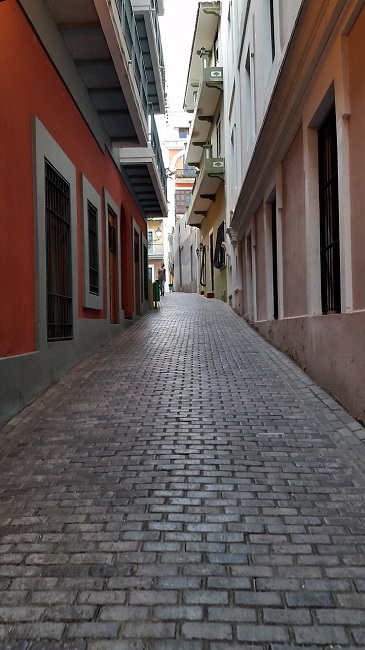 cobblestone street in city in Puerto Rico