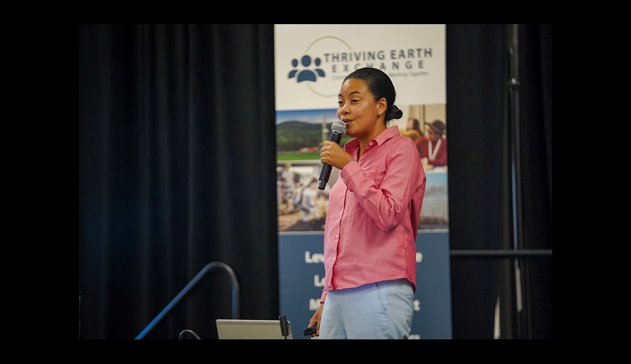 Woman speaks at Thriving Earth Exchange event