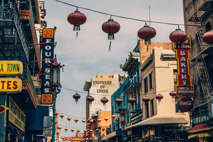 San Francisco Chinatown city streets with paper lanterns