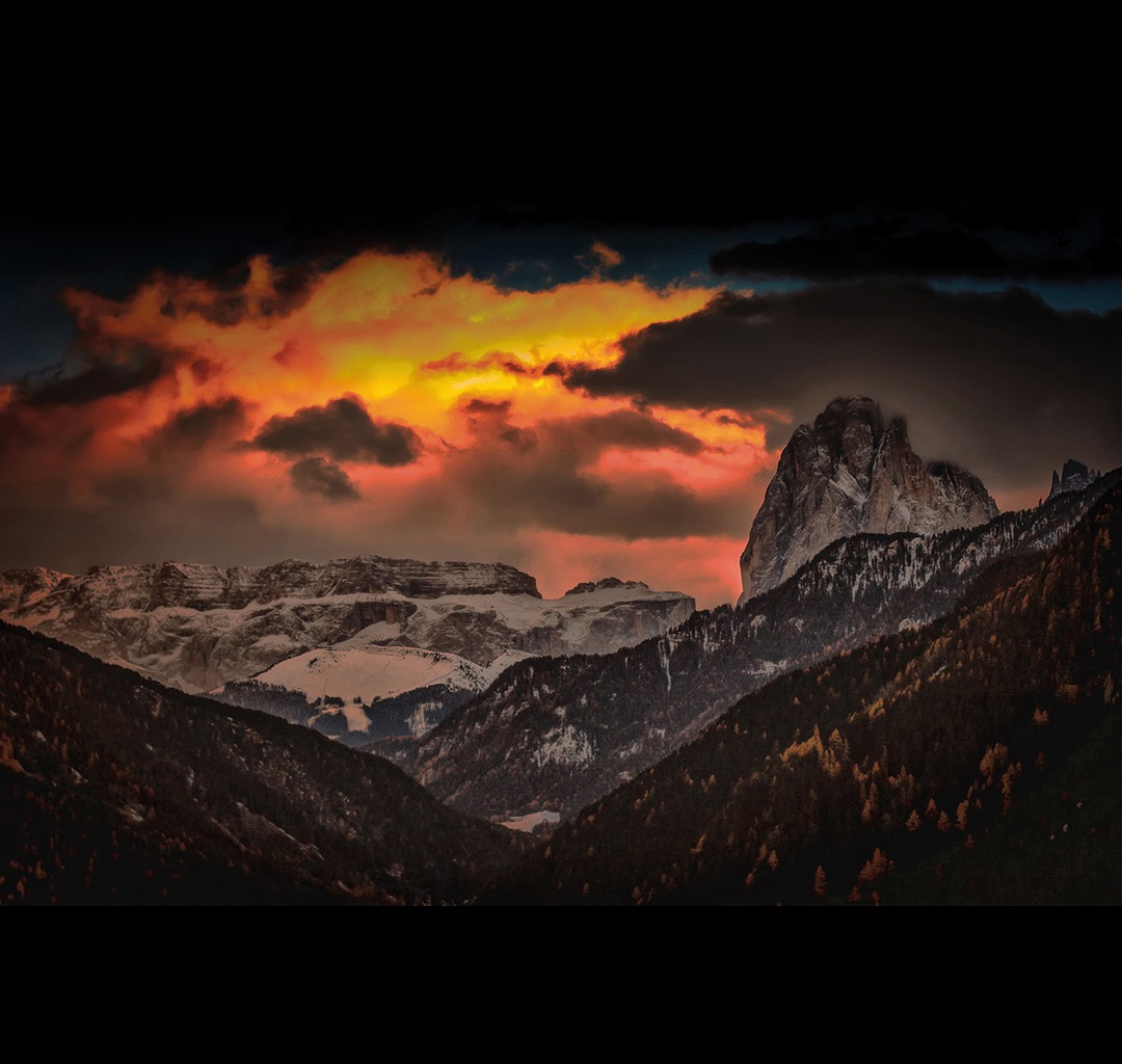 Mountain vista with orange sky