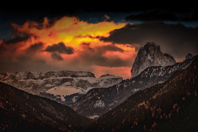 Mountain vista with orange sky