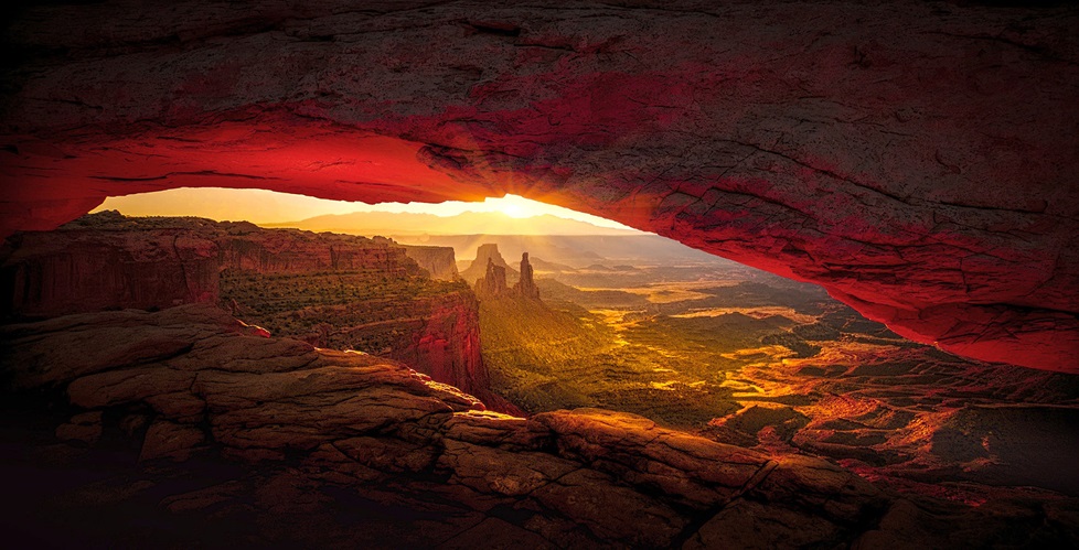 Sunbeam through rocky archway