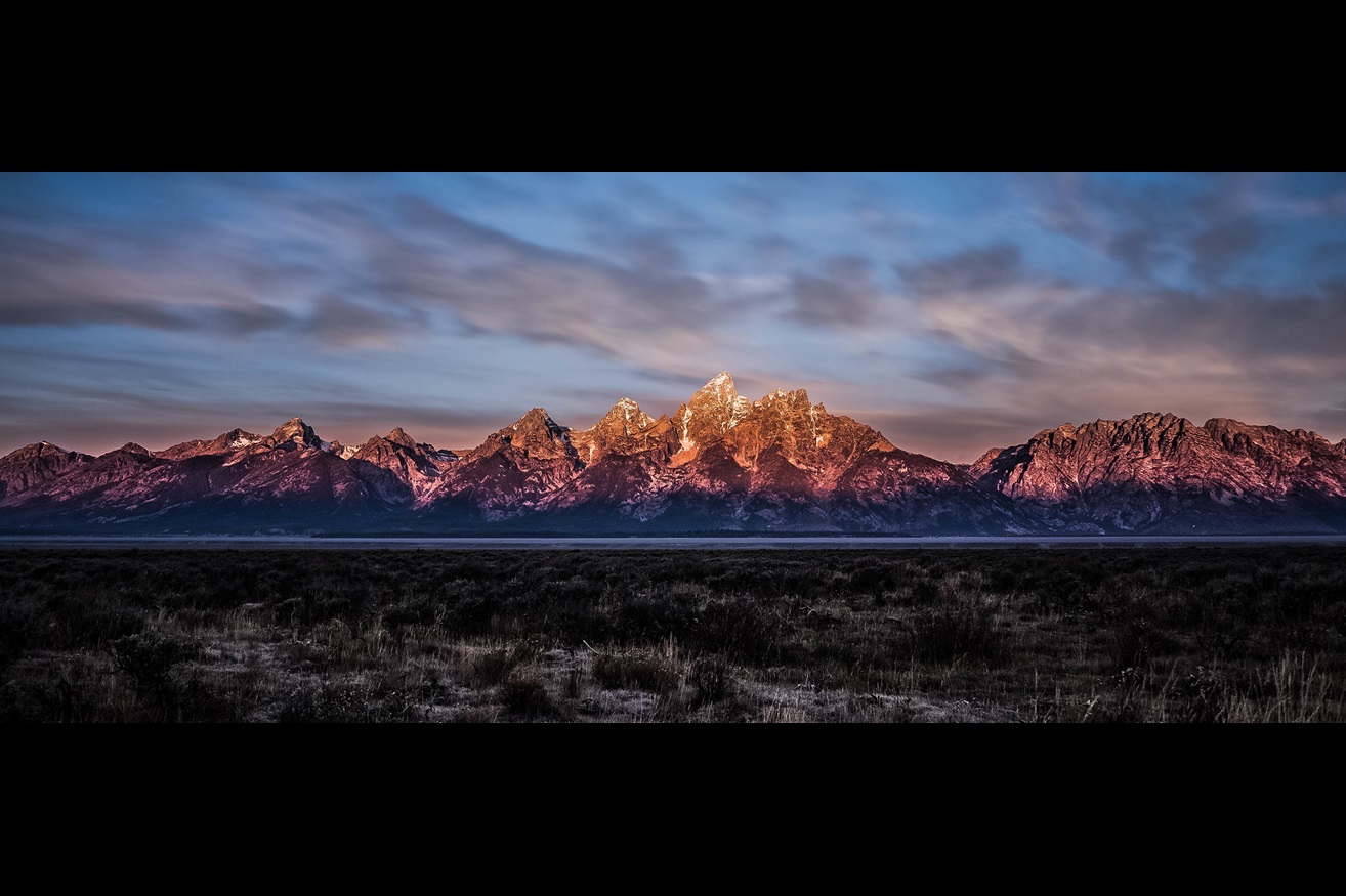 Panoramic view of mountains at sunset