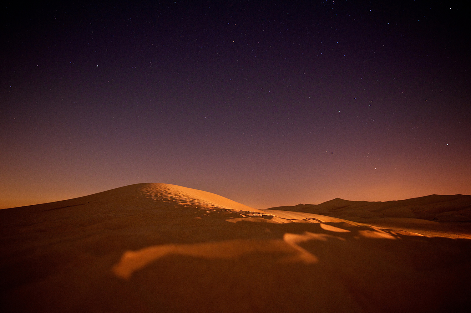 Desert dunes under a starry night scare