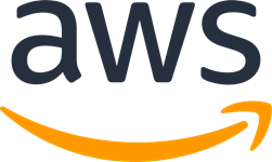 Amazon Web Services Logo with text "aws and a yellow arrow below the text.