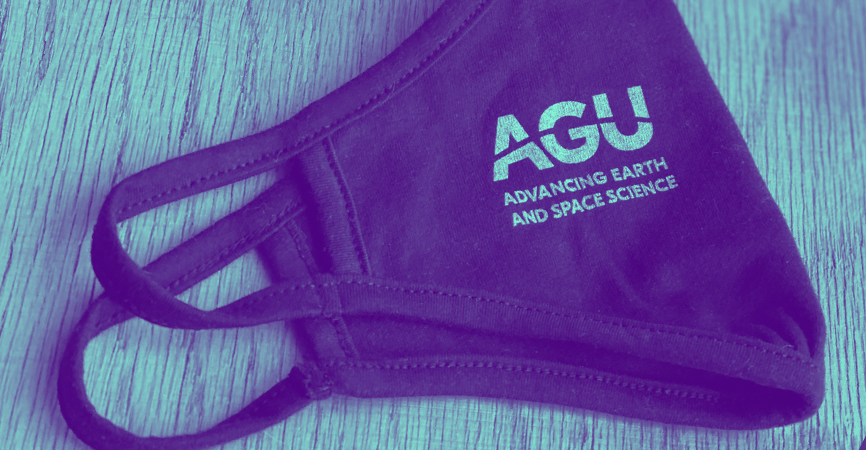 AGU-branded face mask in blue duotone