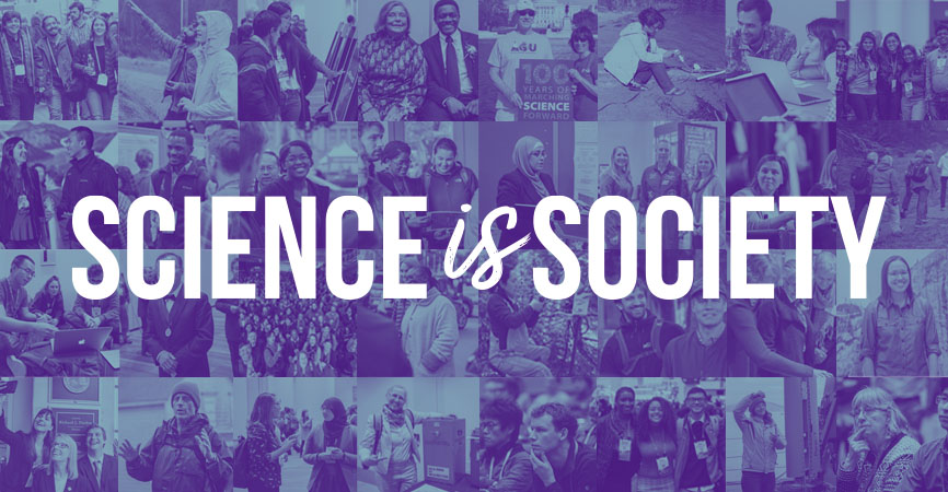 #AGU21 blue duotone Science is Society collage image
