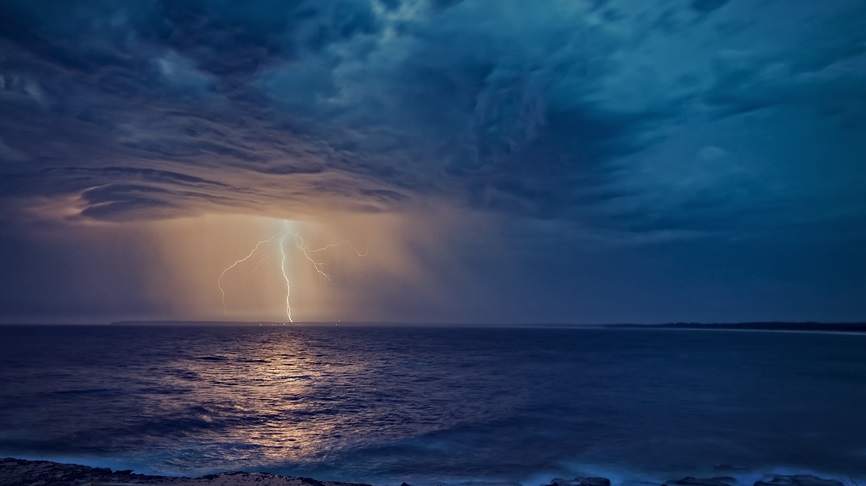 Lightning storm over ocean