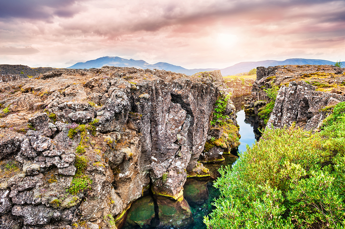 Cliffs and deep fissure in Iceland