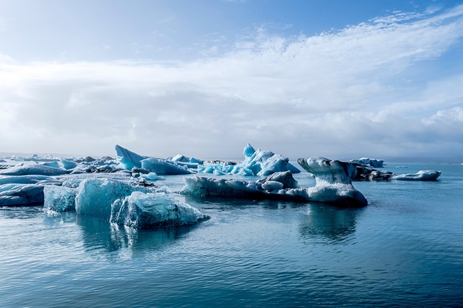 Icebergs floating in water