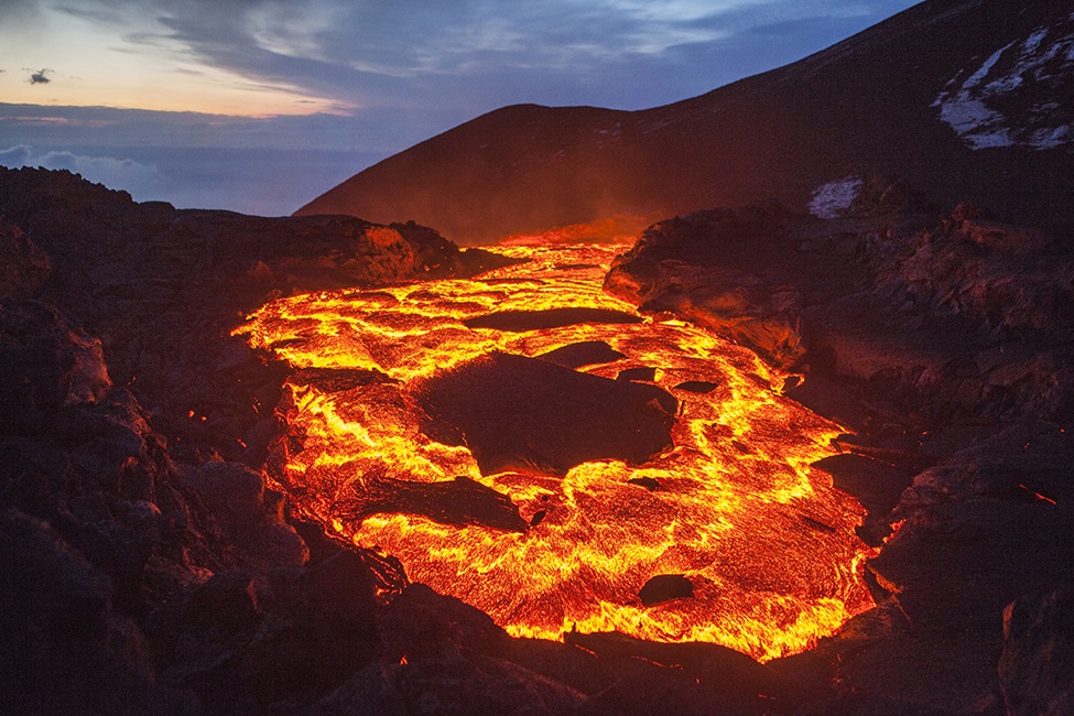 Lava lake of a volcanic eruption