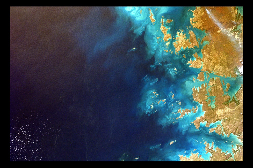 Satellite view of water and coastline