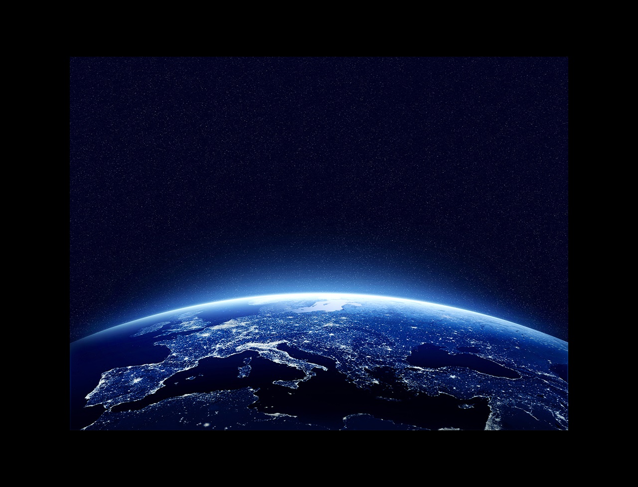Earth at night from space with stars