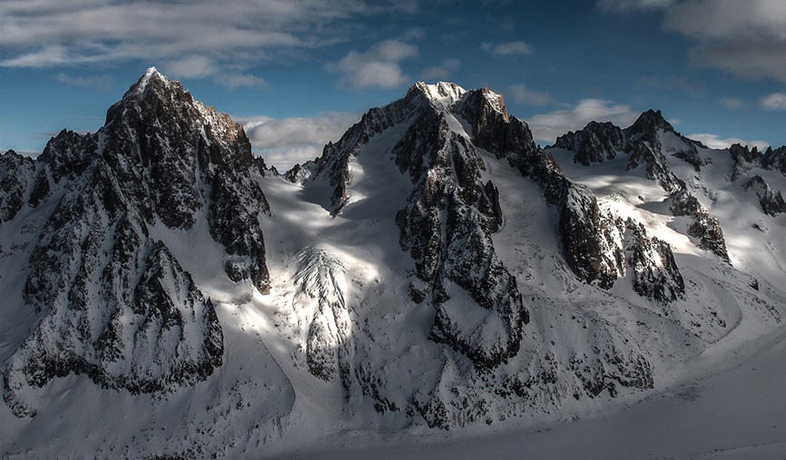 Snow and rock covered mountains