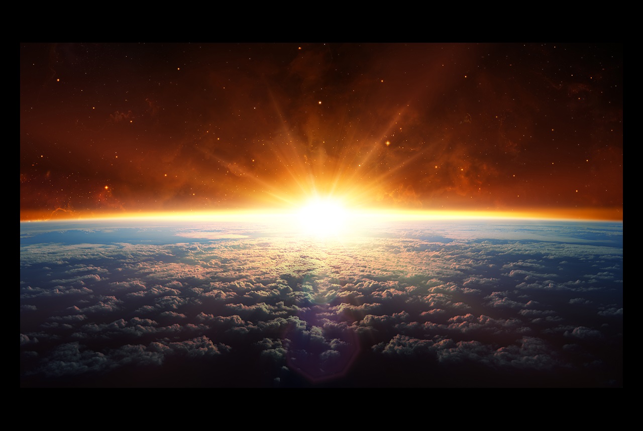 Photo of Earth's Stratosphere with sun rising 