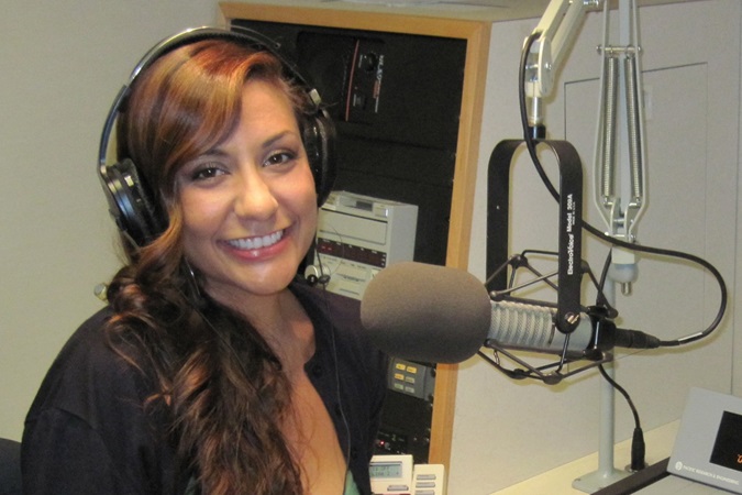 Woman giving a radio interview