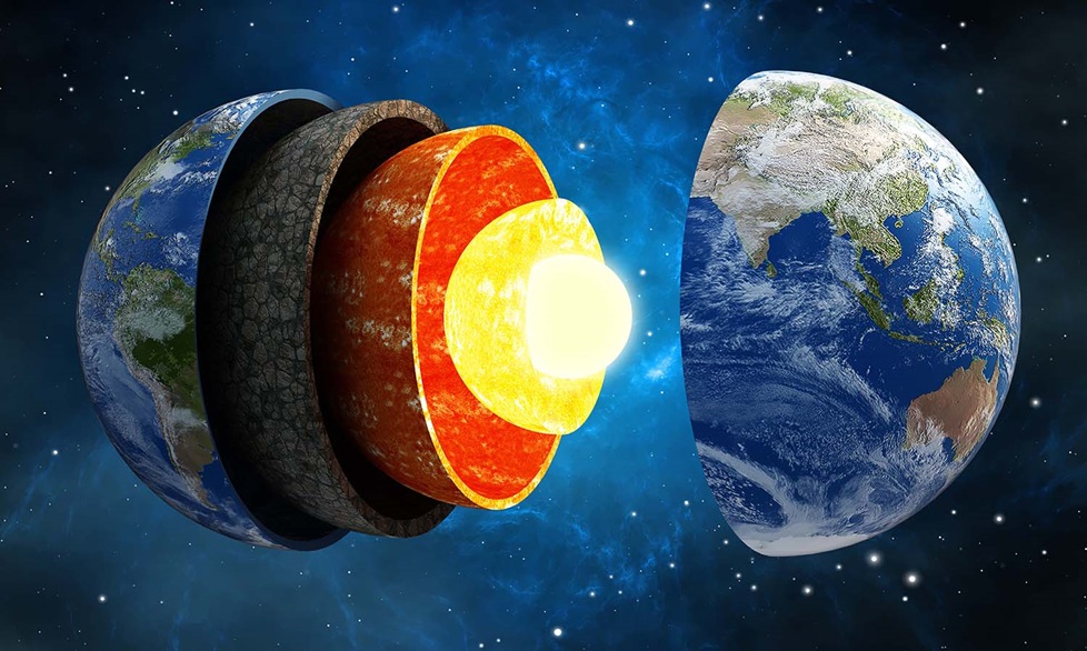 3D illustration showing layers of the Earth in space