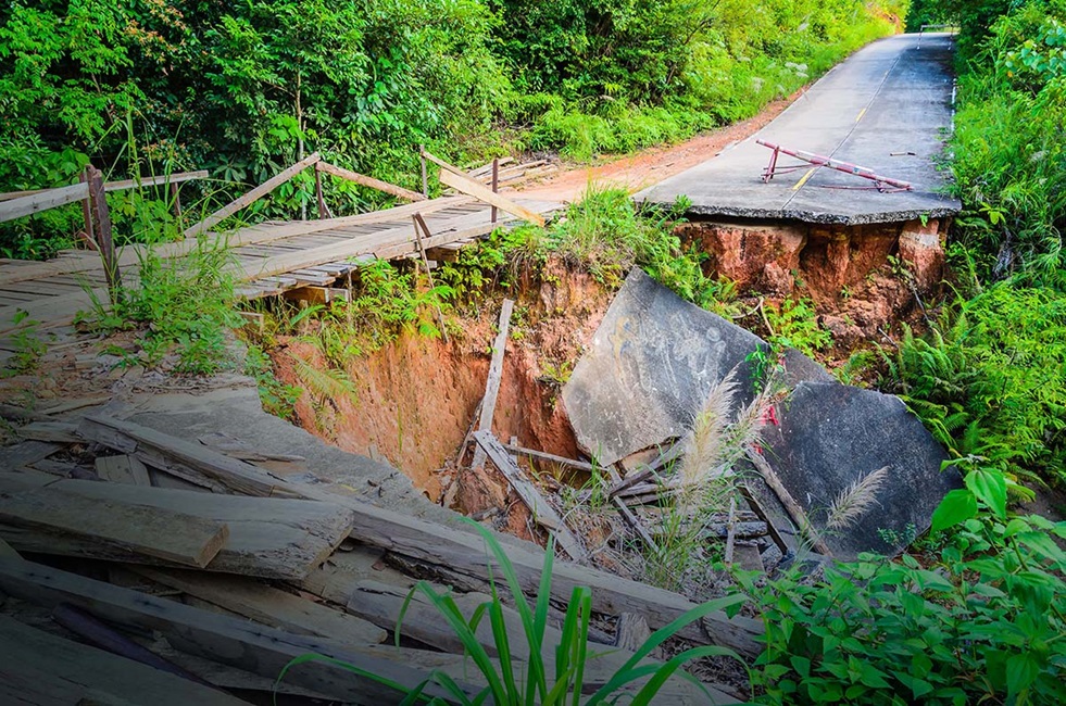 Earthquake road damage