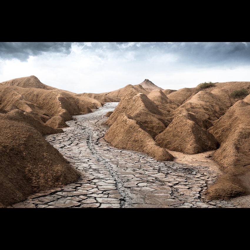 Rocky hills with dry soil from drought