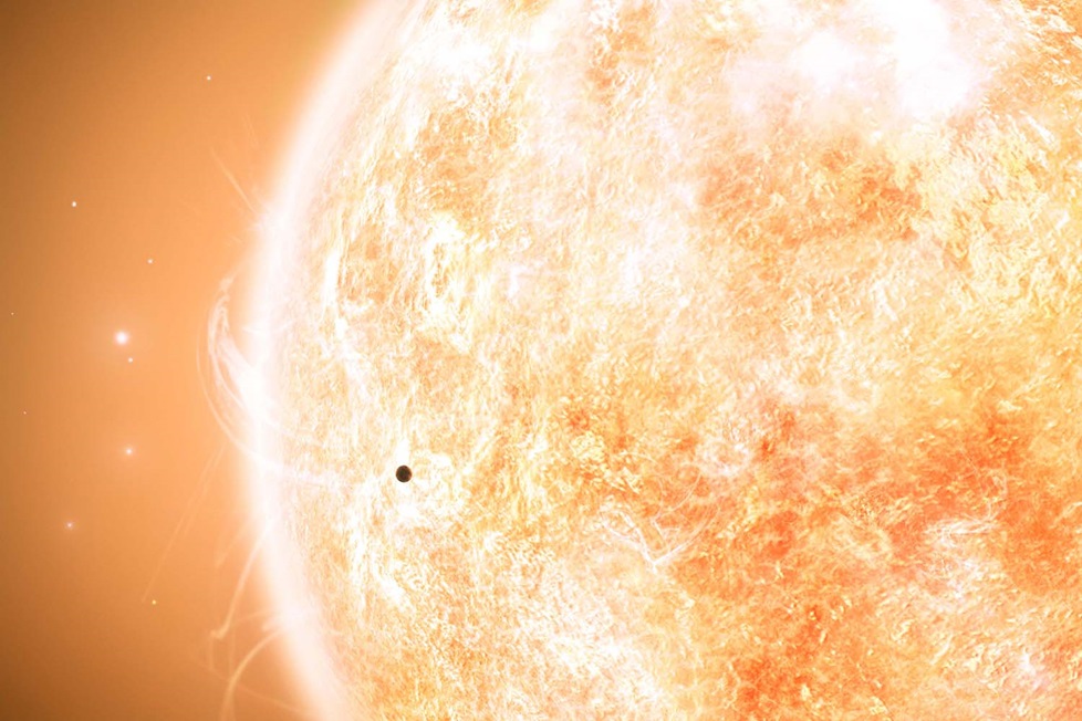 Digital illustration of Mercury before sun surface