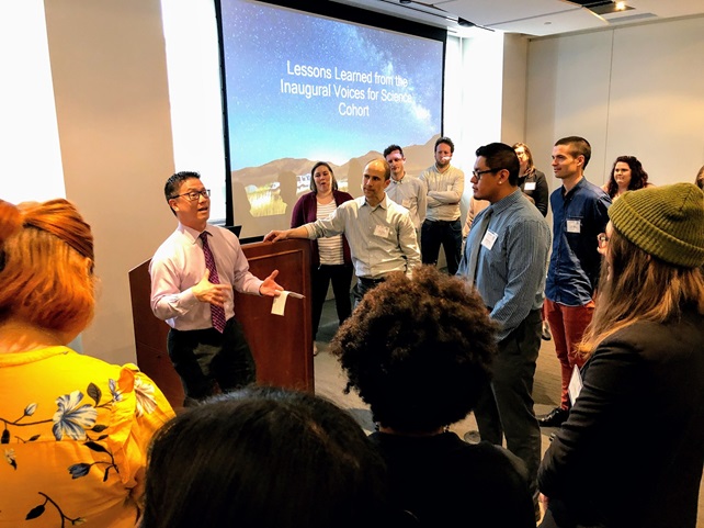 Participants at a Voices for Science workshop at AGU headquarters