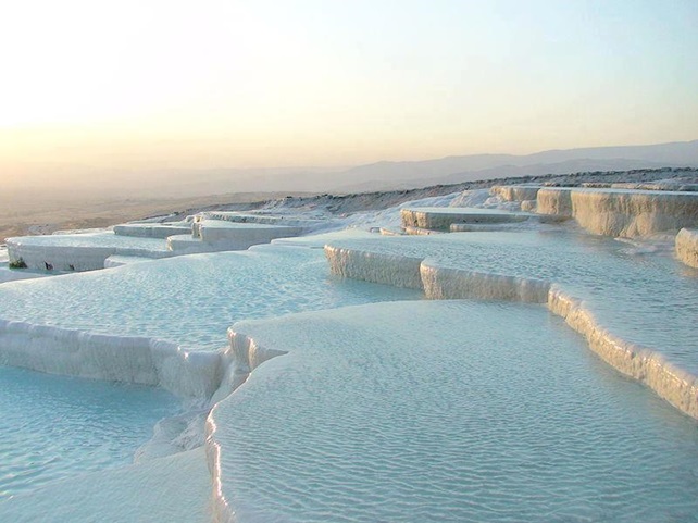 sprawling limestone formation called â€œPamukkaleâ€ or â€œcotton Castleâ€ in southwest Turkey.