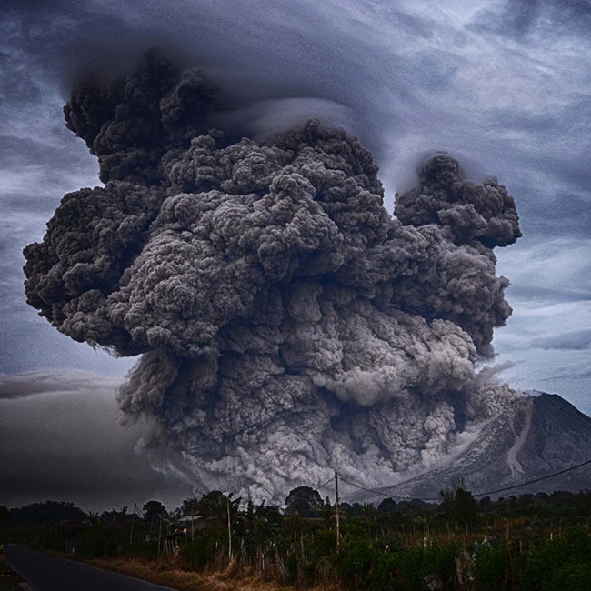Volcano erupting ash on Mount Sinabung, Indonesia