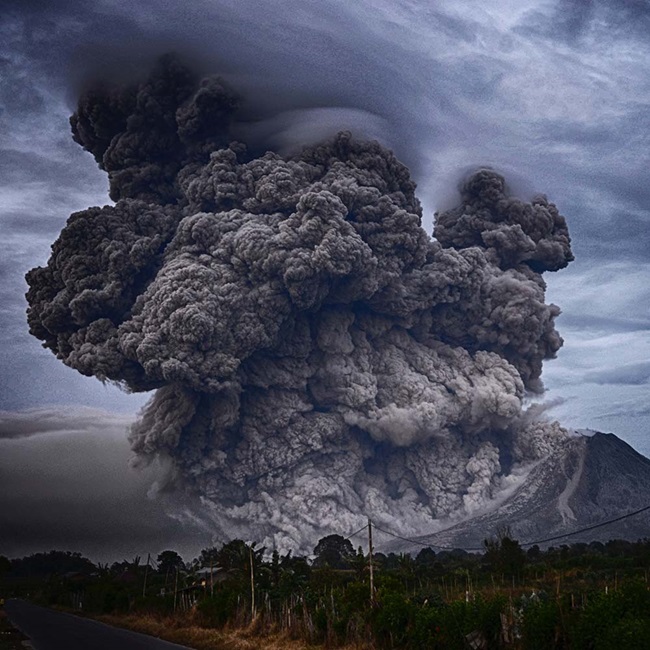Volcano erupting ash on Mount Sinabung, Indonesia