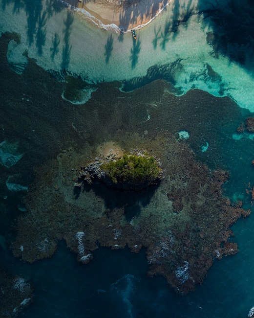 Aerial view of small island along coastline