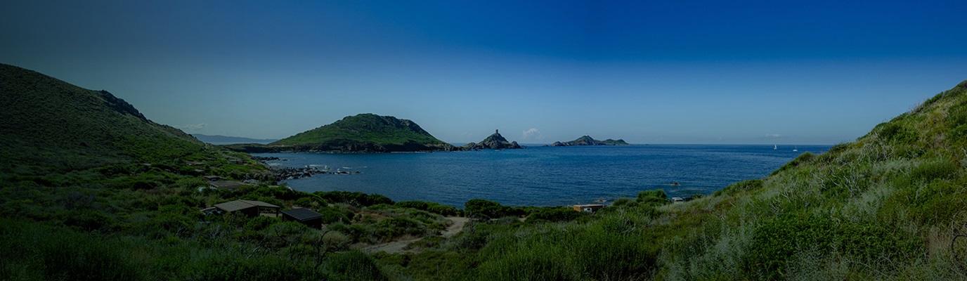 Coastline with rocks and green hills