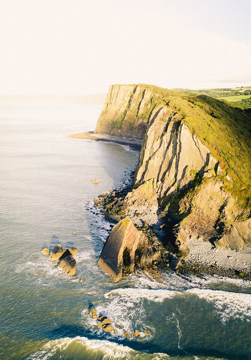 Seashore cliffs at sunset in the United Kingdom
