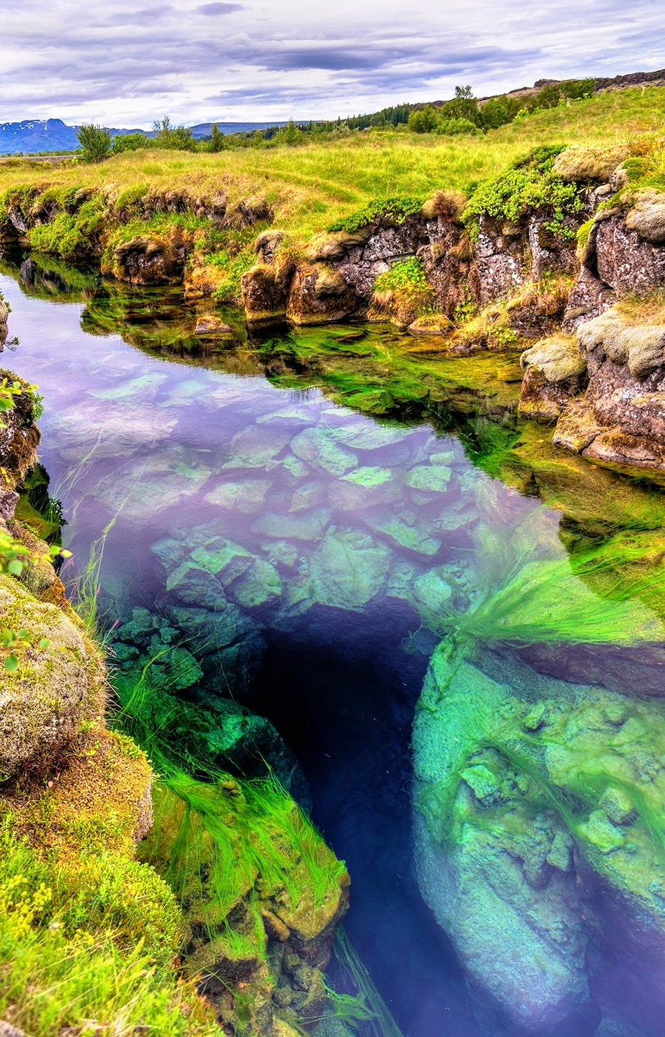 Water in a fissure between tectonic plates in Iceland