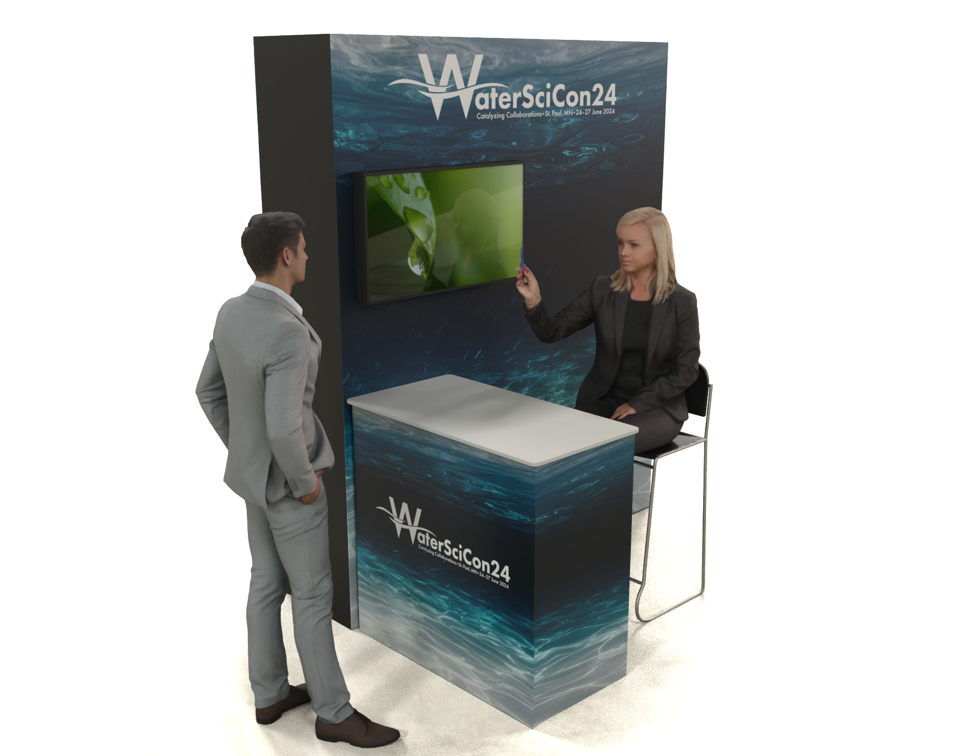 WaterSciCon Exhibit booth with monitor